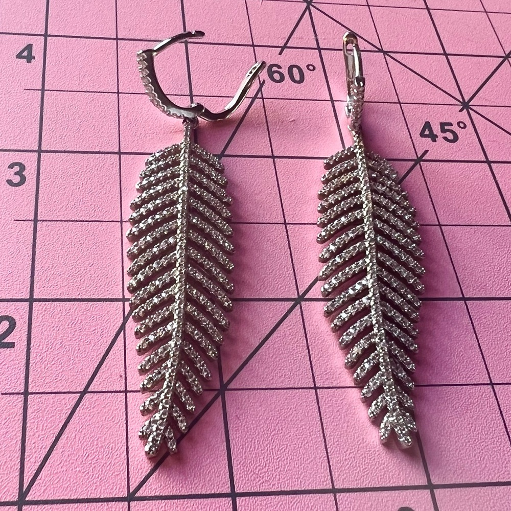Leaf costume statement dangle earrings pave diamond simulant